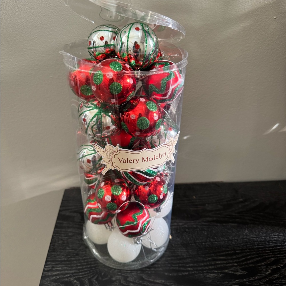 Festive Red, Green, and White Holiday Ornaments